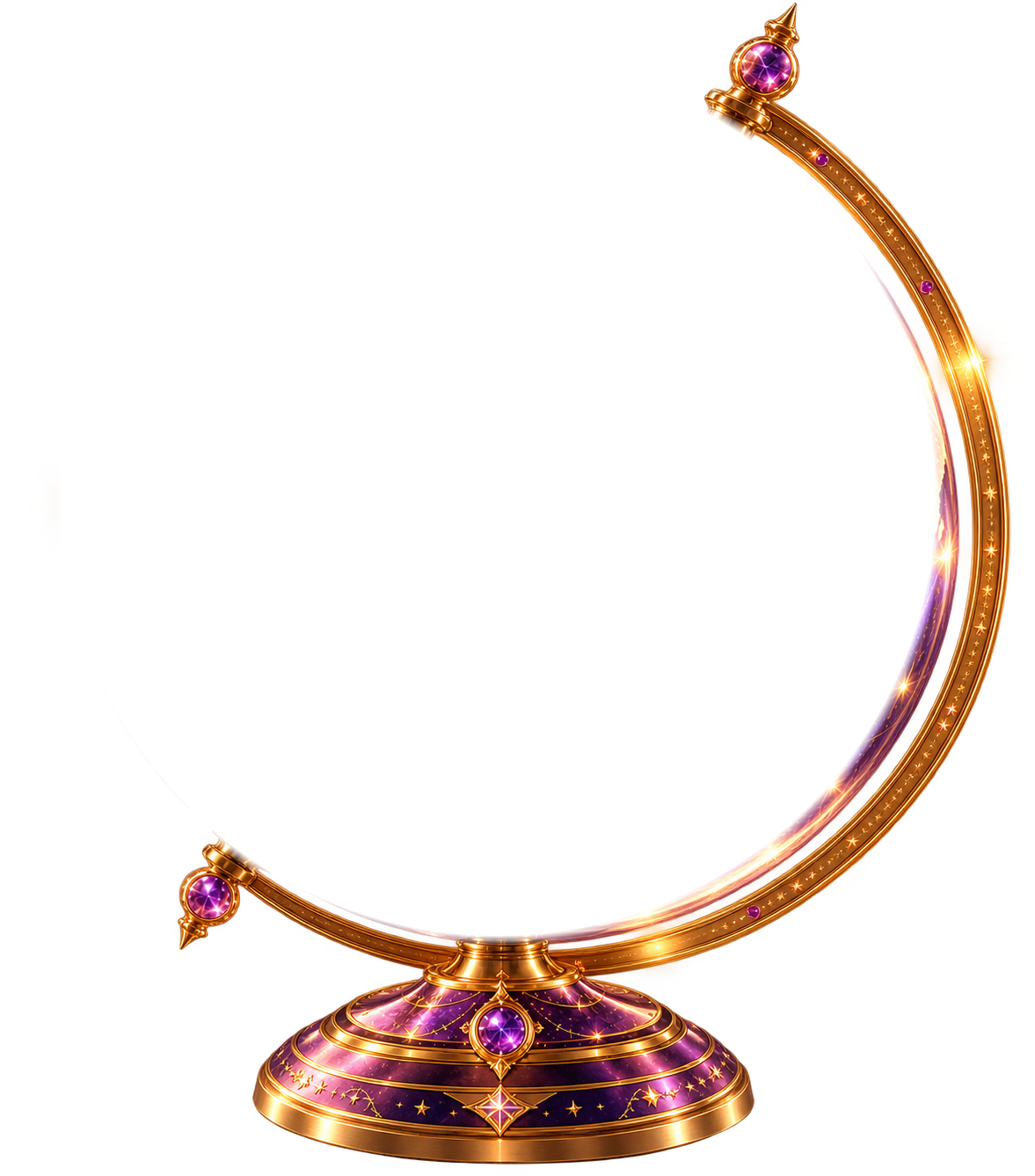 Ornate golden frame, amethyst gems and centered royal pedestal